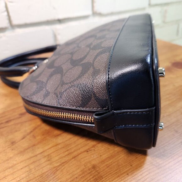 Like New Coach Signature C's Brown & Black Satchel Handbag Purse - Picture 10 of 14